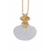 Elegant Gold Plated Hetian Jade Ruyi Pendant Necklace