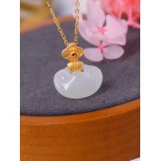 Elegant Gold Plated Hetian Jade Ruyi Pendant Necklace