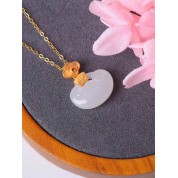 Elegant Gold Plated Hetian Jade Ruyi Pendant Necklace