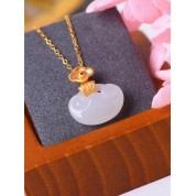 Elegant Gold Plated Hetian Jade Ruyi Pendant Necklace