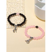 Pink & Black Magnetic Heart Couple Bracelets