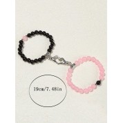 Pink & Black Magnetic Heart Couple Bracelets