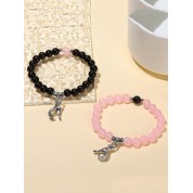 Pink & Black Magnetic Heart Couple Bracelets