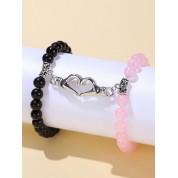 Pink & Black Magnetic Heart Couple Bracelets