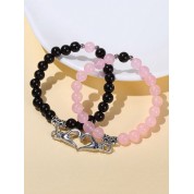 Pink & Black Magnetic Heart Couple Bracelets