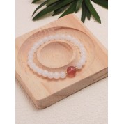 White Jade & Strawberry Quartz Bracelet