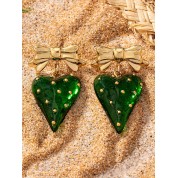 Colorful Jade Heart Bowknot Earrings