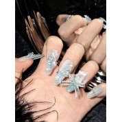 Romwe Fairycore Blue Jade Butterfly Fake Nail