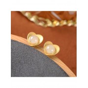 Elegant White Jade Heart Stud Earrings