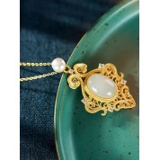 Gold Plated Jade Pendant Necklace Set