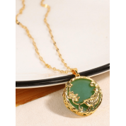 Retro Gold Fish Jade Pendant Necklace