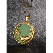 Retro Gold Fish Jade Pendant Necklace