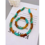 Elegant Acrylic Marbled Necklace & Bracelet Set