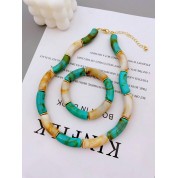 Elegant Acrylic Marbled Necklace & Bracelet Set